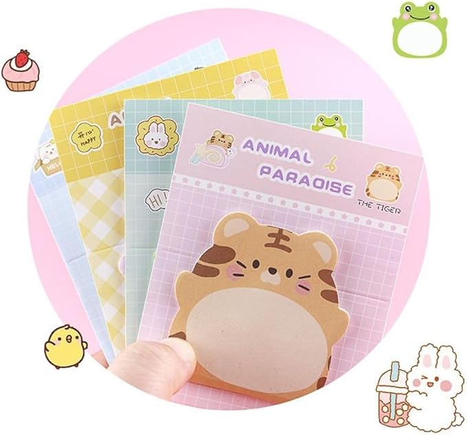 24 Pads Cute Animal Shaped Sticky Notes 8 Cute Patterns 3 Pads of Each Kawaii Self-Sticky Notes Memo Pad for School Office Home Kids Students Roommates Tab Gifts