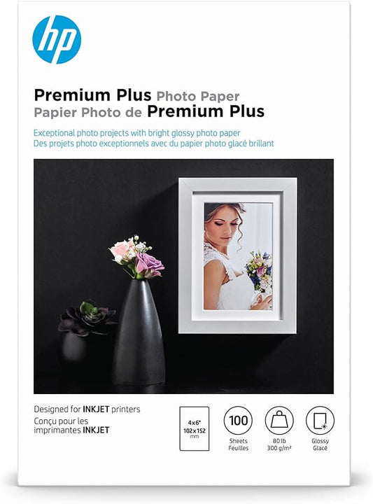 HP Premium Plus Photo Paper, Glossy, 4x6 in, 100 sheets (CR668A)
