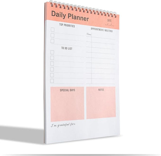 Daily Planner Notebook, To Do List Notepad, Spiral Notebook, Undated-52 Sheets-6.5" x 9.8" Checklist, Notebooks for Work, Personal Organizer Notepad, Daily Task Notebook (Orange)