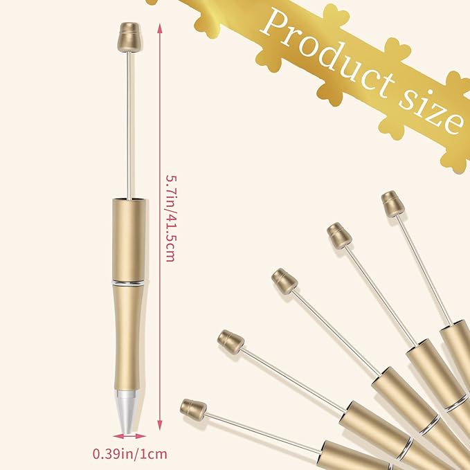 jiebor 30Pcs Gold Beadable Pens Plastic Bead Pen Black Ink Ballpoint Pens Diy Pens Cute Cool Pens for Teacher Bridal Graduation Gift Office Supplies