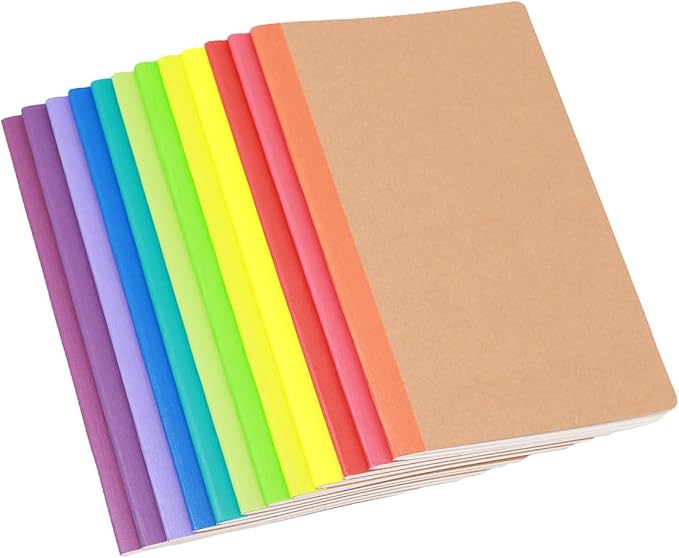 12 Pack A5 Notebooks Bulk, Kraft Cover Lined Blank College Ruled Travel Journals with 12 Colors Rainbow Spines For Women Students, 60 Pages, 8.3”x 5.5”, for Home, Office or School Supplies