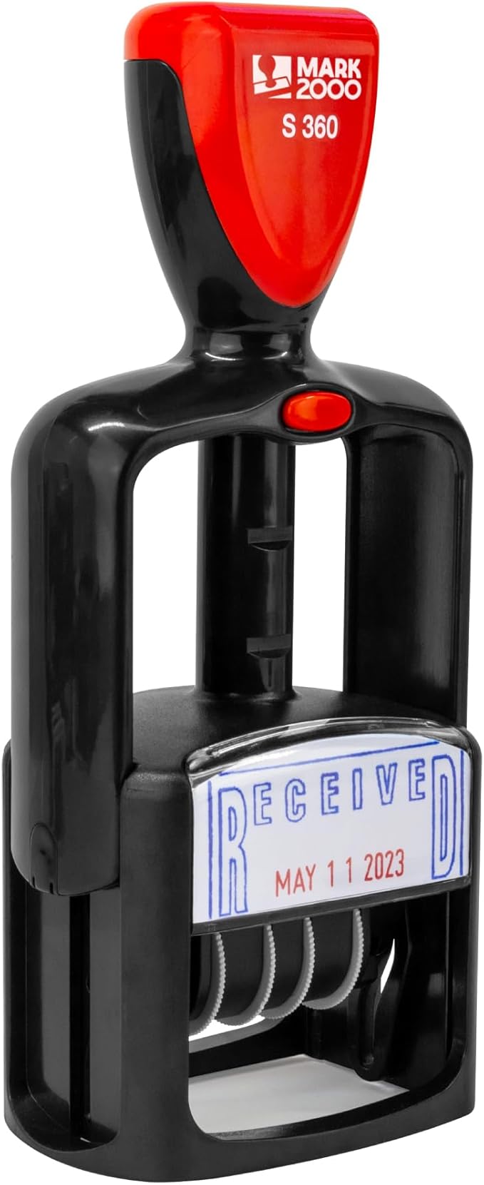 Self-Inking Rubber Date Office Stamp with Entered Phrase - Blue Ink - 12-Year Band