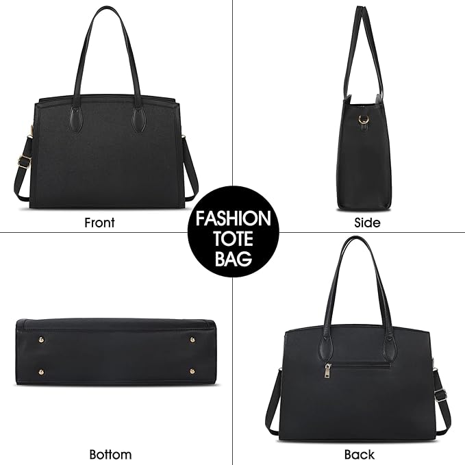 Laptop Bag for Women 15.6 Inch Laptop Tote Bags Waterproof Computer Bag Teacher Work Briefcase Large Capacity Leather Handbag Office Business Shoulder Bag 2PCS Plain Pattern