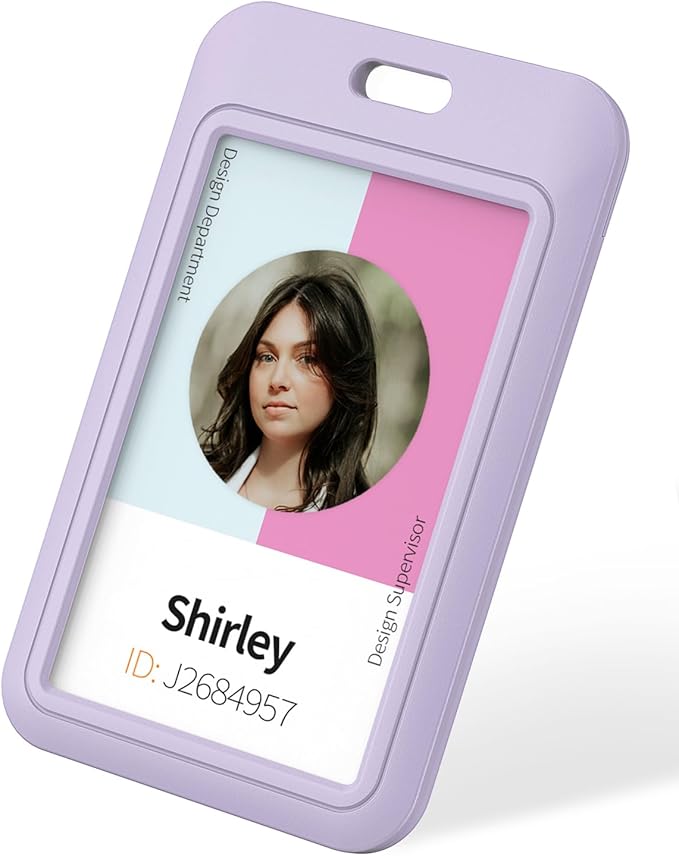 Uniclife 6 Pack Sliding ID Badge Holder Vertical Hard Plastic Case with Clear Window Light-Purple Card Protector for Office School ID Credit Cards Proximity Key Cards Driver’s Licenses and Passes