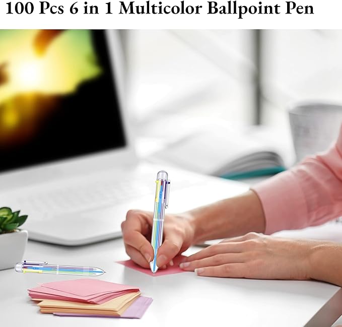 200 Pcs 6 in 1 Multicolor Ballpoint Pen Bulk 0.5 mm 6 Color Retractable Ballpoint Pen Colorful Ink Pen Party Favors Rainbow Pen for Nurses, Gel Ink Nurse Pens for Office School Students Kids (200)