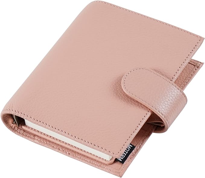 Moterm Pocket Regular Rings Planner - Genuine Leather Binder Organizer (Pebbled-Dusty Rose, 19mm Ring)