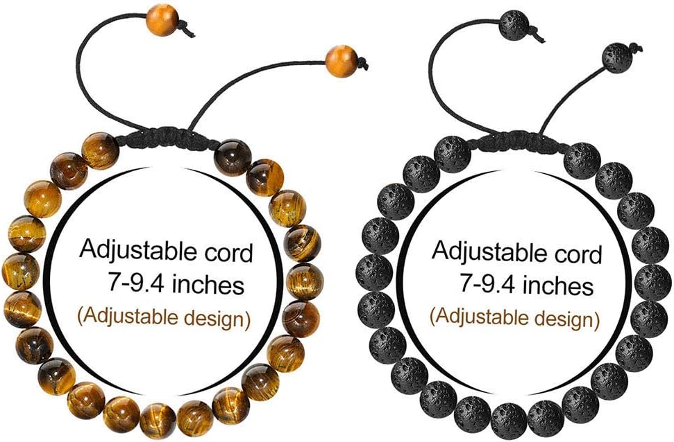 M MOOHAM Natural Stone Bracelets for Men - 8mm Tiger Eye | Matte Agate | Lava Rock Bracelets for Men Teen Boys Gifts Birthday Anniversary Christmas Gifts for Men Teens