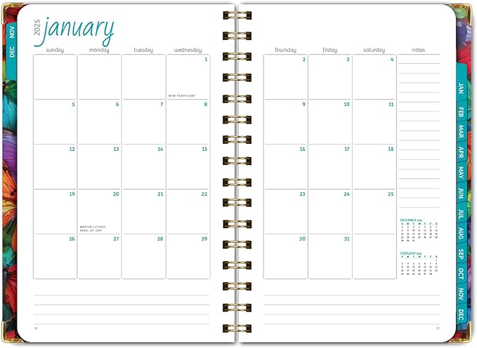 HARDCOVER 2025 Planner, 5.5"x8": 14 Months (November 2024 - December 2025), Daily Weekly Monthly Planner, Yearly Agenda, Bookmark, Pocket Folder and Sticky Note Set (Colorful Butterflies)