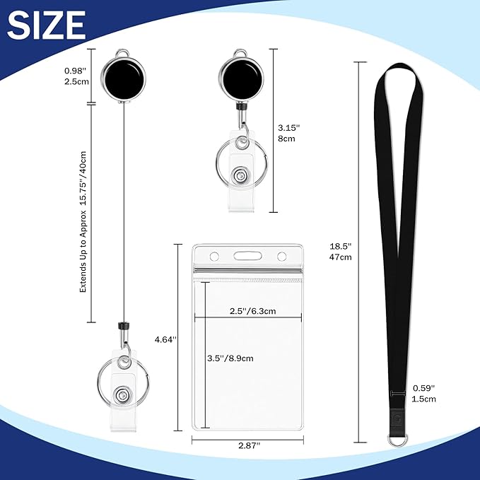 Giancomics Black Lanyards for Id Badges, Lanyards with Retractable Reel, Waterproof ID Badge Holder for Cruise Ships Cards Key, Office Work Name Tag Zip Type Card Protector 2 Pack