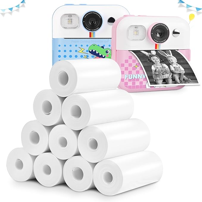 Thermal Paper, 10 Rolls Refill Print Paper for Kids Instant Print Camera, HD Photo Printing Paper Rolls for Most Kids Instant Camera, White