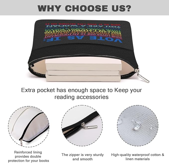 Book Themed Gifts Waterproof Book Sleeve Book Pouch LGBT Equality Rights Reading Gifts for Women Sister Book Covers for Paperbacks Book Accessories Book Protector with Zipper and Front Pocket