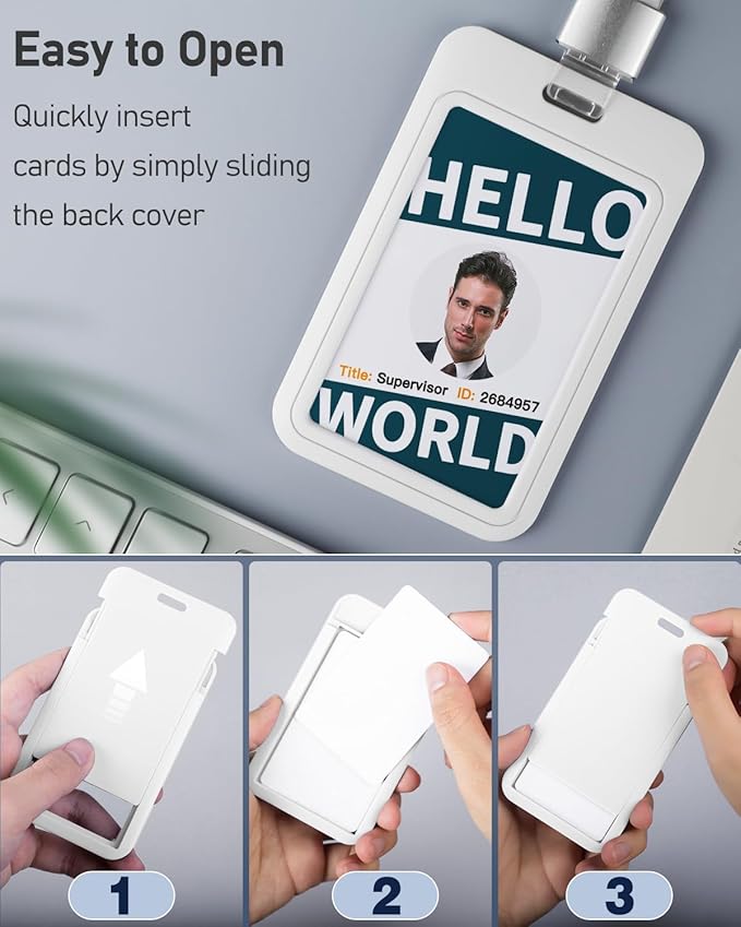 Uniclife 3 Pack Sliding ID Badge Holder Vertical Hard Plastic Case with Clear Window White Card Protector Pouch for Office School ID Credit Cards Proximity Key Cards Driver’s Licenses and Passes