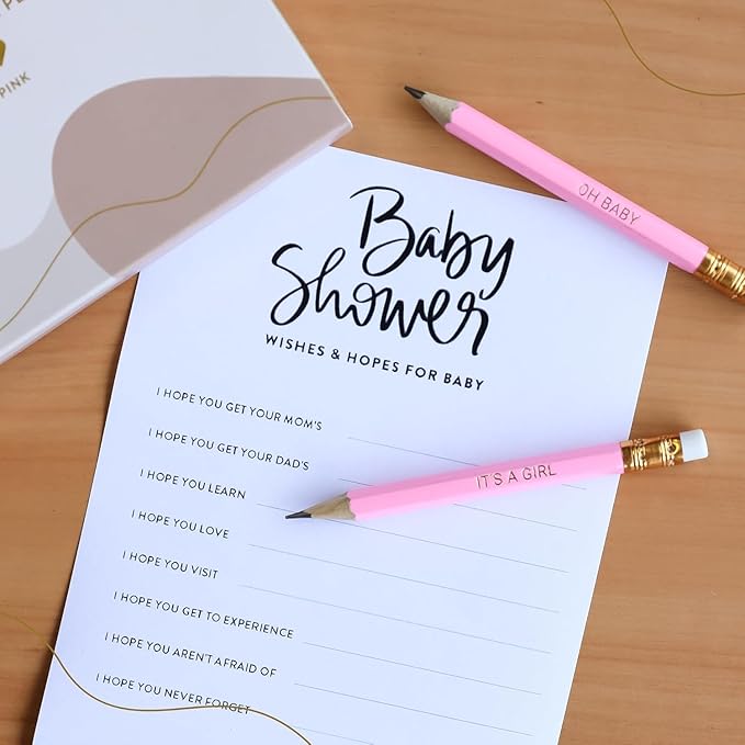 Markt Mini Pencils For Baby Shower Games For Girl, Heart Pencils, Small Pink Pencil Set