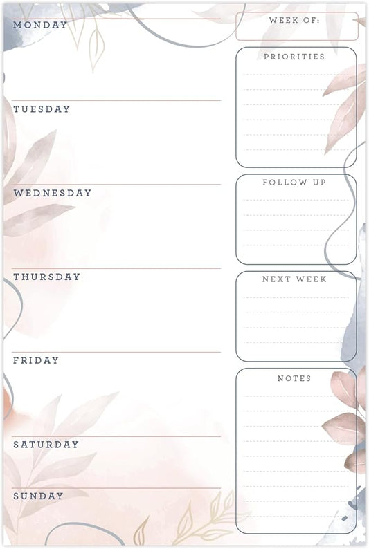 Global Printed Products 6" x 9" Vertical to-Do List and Weekly Planning Pad, 60-Sheets, Soft Pink Floral