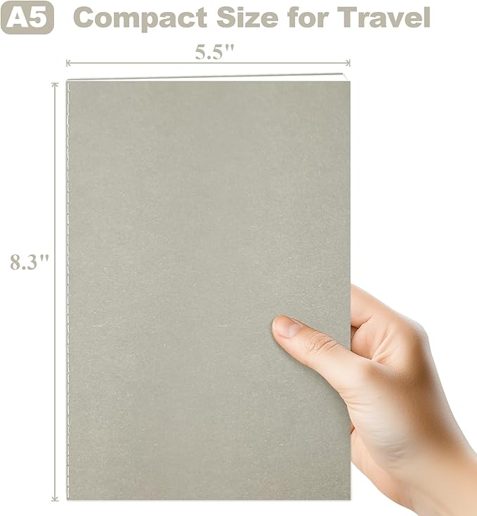 4 Pack Blank Books for Kids - 5.5"x 8.3", 60 Pages - Small Notebooks Bulk, Girls Journals for Drawing & Writing, Sketchbooks w/Soft Cover, Unlined Paper, A5 Travel Size (Dark Grey)