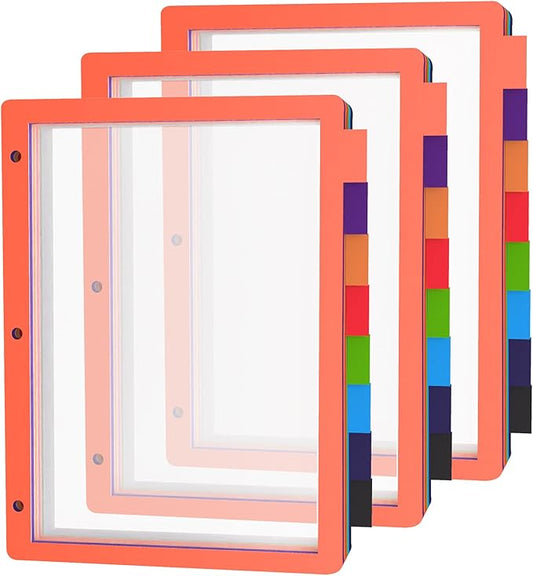 HABGP 24Pcs/3 Set 8 Tab Dividers for 3 Ring Binder, 24 Pcs Clear Color 3 Ring Binder Dividers with Tabs, Page Folder Dividers, Plastic Tabbed File Dividers with Tabs, Three Ring Binder Index Dividers