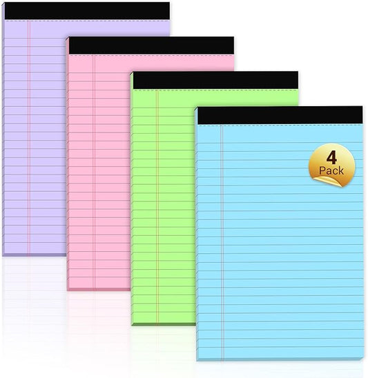 Legal Pads 5x8 Colored Note Pads, 4 Pack College Ruled Notepads 5x8 Lined Paper, Colored Notebook Paper Writing Pads 30 Sheets per Colored Paper Small Legal Pads 5x8 for Home Office School Supplies