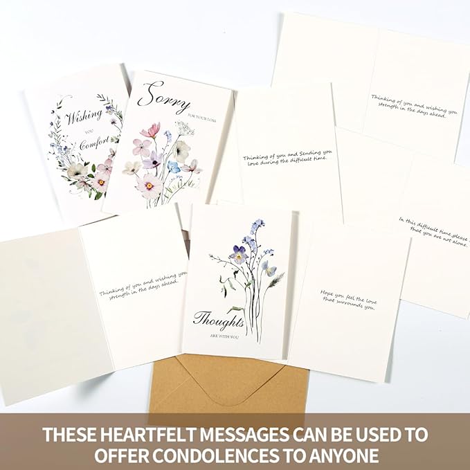 C2U Sympathy Cards with Envelopes- 20 Pack 4"x6"Condolence Cards with Thoughtful Messages & Stickers-Floral Sympathy Cards Assortment Box with Envelopes