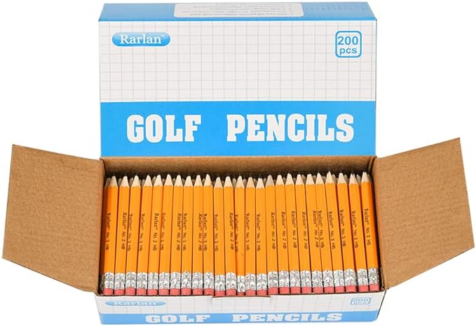 Golf Pencils with Erasers, 2 HB, Pre-Sharpened, 200 Count Bulk Pack
