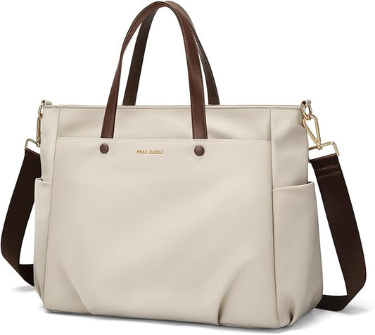 Laptop Shoulder Bag 14 Inch, Computer Shoulder Bag Large Work Tote Bag for Women, Laptop Carrying Case Stylish Handbag for Business Travel (Apricot)