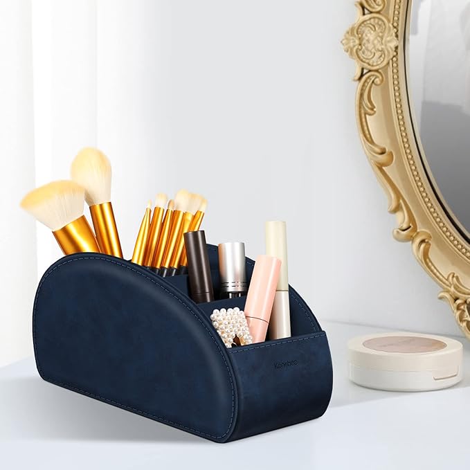 Large Remote Control Holder with 5 Compartments, KENOBEE Anti-slip Desktop Caddy Storage Organizer for Phone, Remote Controllers, Office Supplies, Makeup Brush, Media Accessories,Blue