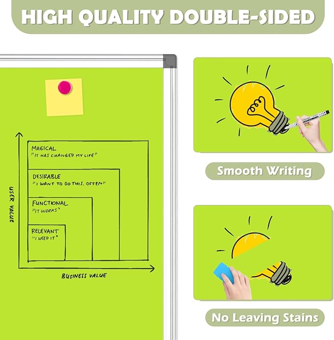 WALGLASS Magnetic Whiteboard 36"x24" Dry Erase White Board for Walls with Pen Tray, Aluminium Frame and Dry-Wipe Writing Surface for Kids' Drawing, Home, and Office (Green)