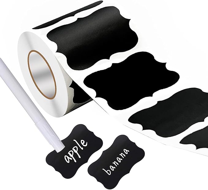 Wavy Shape Chalkboard Labels,Erasable Reusable Blackboard Stickers with 1 Liquid Chalk Pen,200 Pieces,for Jars, Spice, Craft, Home, Kitchen, Parties Decoration, Craft Rooms, Weddings