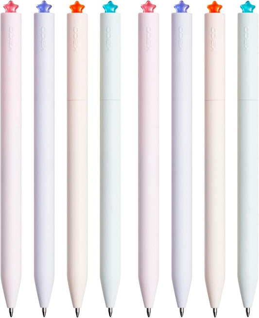 Kaco FIRST Gel Pens Cute Stationery Black Ink, 0.7 mm Medium Point, Aesthetic Cute Star Pens for Journaling (8 Pcs Bright Colors)