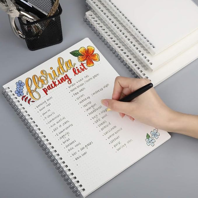 AHGXG Dotted Journal Spiral Notebook (2-Pack), Bullet Dot Grid Journal Large B5 with Transparent Hardcover, Wirebound Notebook 100GSM Dotted Paper, for Bullet Journaling, 7.3"X 10"