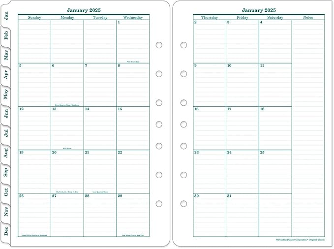 FranklinCovey - Original Two Page Per Day Ring-Bound Planner (Classic, Jan 2025 - Dec 2025)