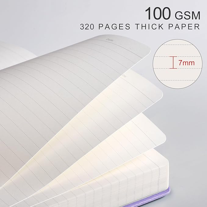 EMSHOI Lined Journal Notebook - 320 Numbered Pages, 100gsm Thick Journals, A5 Hardcover Leather College Ruled Notebooks for Women Men School Work Writing Note Taking, 5.75 x 8.38-Light Purple