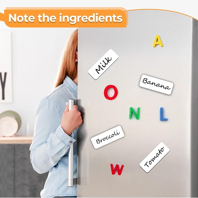 54pcs Magnetic Dry Erase Labels White Name Tags Flexible Reusable Magnetic Label Stickers for White Board Refrigerator Locker Size 3.2"x1.2" by Mositear