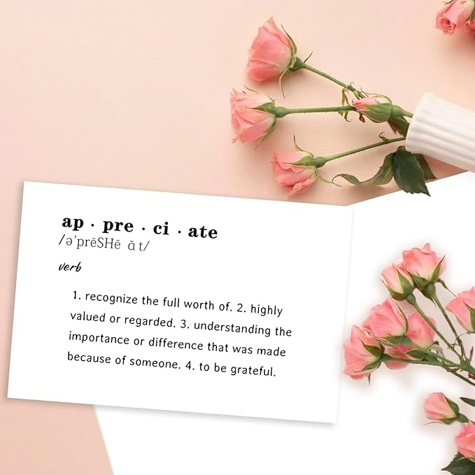 Lovely Appreciate Definition Cards for Him Her, Thank You Card for Teacher Boss, Thank You Gifts for Coworkers Friends, What to Say in A Thank You Card