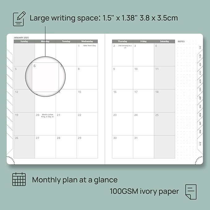 POPRUN Planner 2024-2025, [Medium 6.5'' x 8.5'' Hard Cover] Academic Calendar (July 24-June 25) Daily Weekly and Monthly Appointment Book with Hourly Time Slots, Monthly Tabs, 100 GSM - Pacific Green