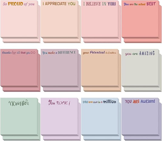 Yinder 24 Pcs Inspirational Sticky Notes with Lines Cute Motivational Sticky Notes Pad Employee Appreciation Gifts Bulk for Teacher Nurse Coworkers Office Supplies 3 x 3''(Aesthetics,Thank You)
