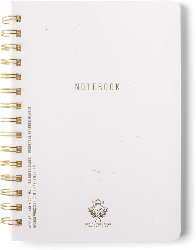 DesignWorks Ink 6" x 8.25" Speckled Ivory White Textured Paper Twin Wire Spiral Notebook Journal with 160 Lined Pages for Work, Writing, Journaling