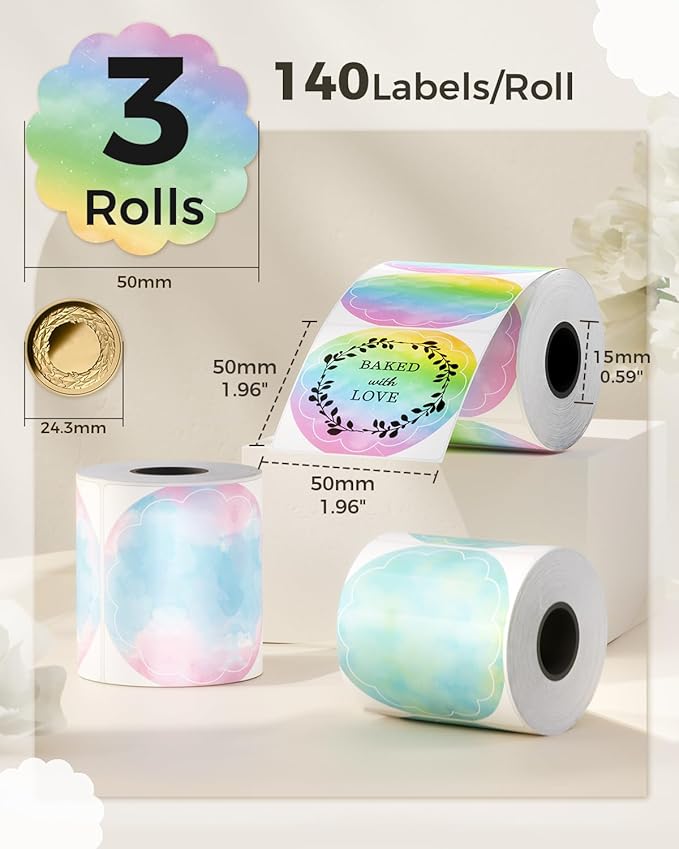 M220 Label, M110 Thermal Labels Round - 1.96"(50MM) Original Print Master Label Compatible with Phomemo M110/M220/M221/M150/M250/M260/M100 Labels Maker, Gradient Circle Sticker for DIY Design, Logo