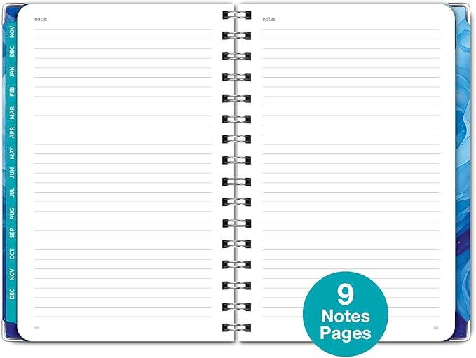 HARDCOVER 2025 Planner, 5.5"x8": 14 Months (November 2024 - December 2025), Daily Weekly Monthly Planner, Yearly Agenda, Bookmark, Pocket Folder and Sticky Note Set (Blue Koi)