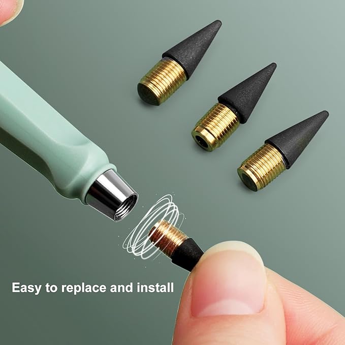 Infinity Forever Pencil Christmas Gift - 0.7mm Infinite Everlasting Metal Inkless Pencils Set with Eraser , No Need Sharpened, Replace Mechanical Pen for Drawing and Writing（6 Pens +6Replacement Tips）