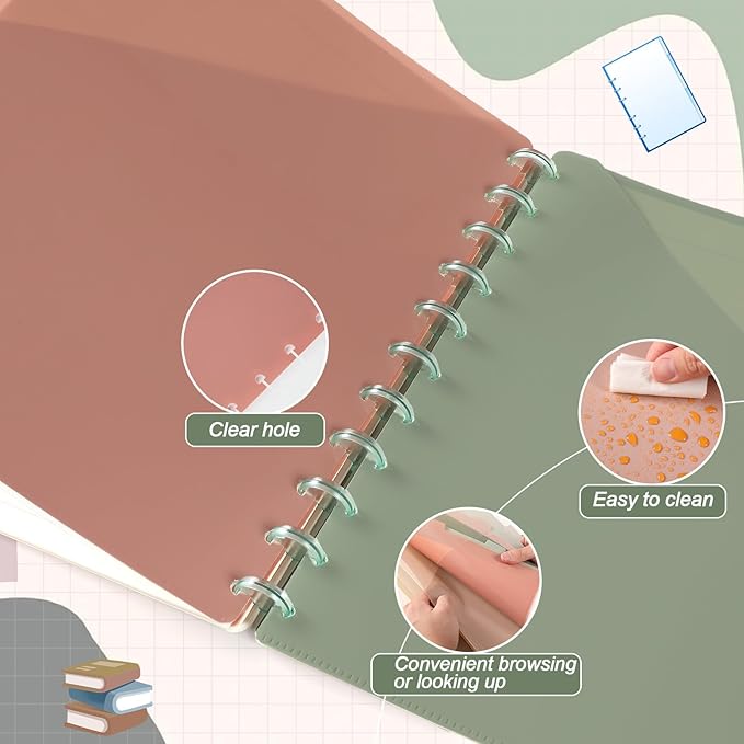 Boho 8 Tab Discbound Notebook Dividers with Pockets Letter Size Disc Planner Pocket 8.5 x 11 Plastic Disc Bound Binder Notebook Divider for School Office Subject Document Discbound System