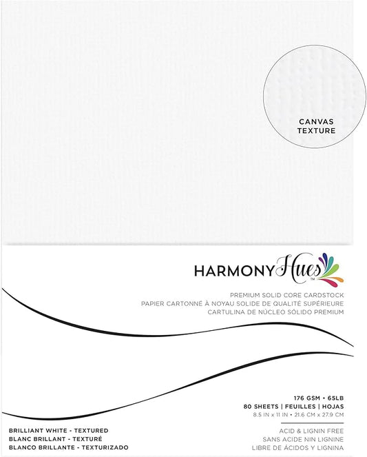 Cardstock 8.5 x 11 Paper Pack - 65lb Textured Card Stock for Crafts, Cardmaking, Printers - 80 Scrapbook Sheets - Double Sided with Solid Core, Brilliant White