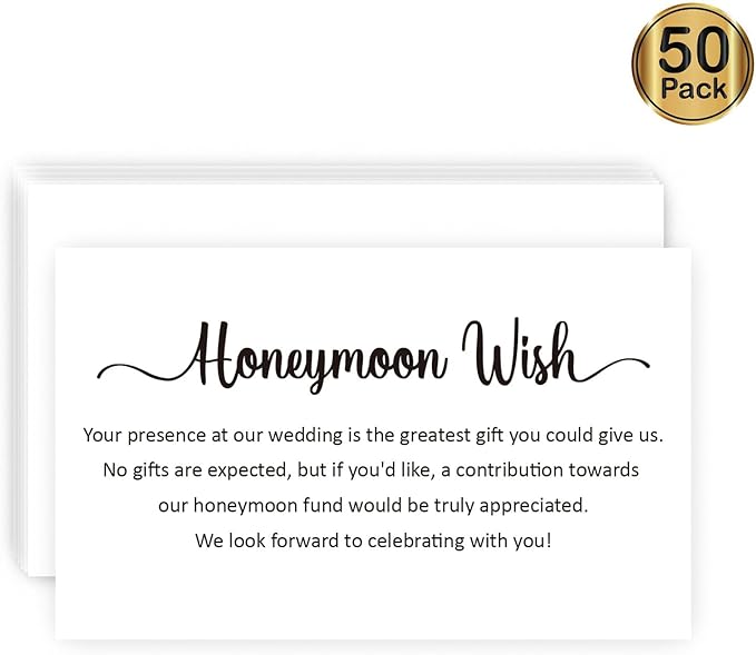 50 Honeymoon Wish Cards, No Gifts Request Wedding, Wedding Invitation Insert Cards, Honeymoon Fund Wish Cards (3.5" x 2")