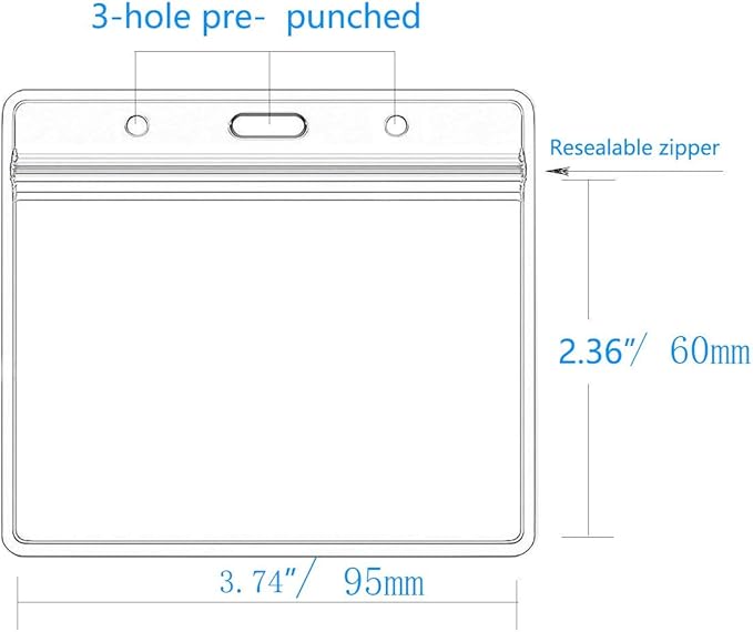 Extra Thick Horizontal ID Card Name Tag Badge Holder with Waterproof Type Resealable Zip (Holders, 200Packs)