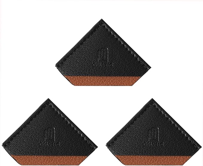 3 Pieces Leather Bookmarks Handmade Page Marker for Men Women, Faux Leather Page Clips Corner Book Markers for Teachers Gift for Writers Bookworm Book Lovers (06-Black Brown)