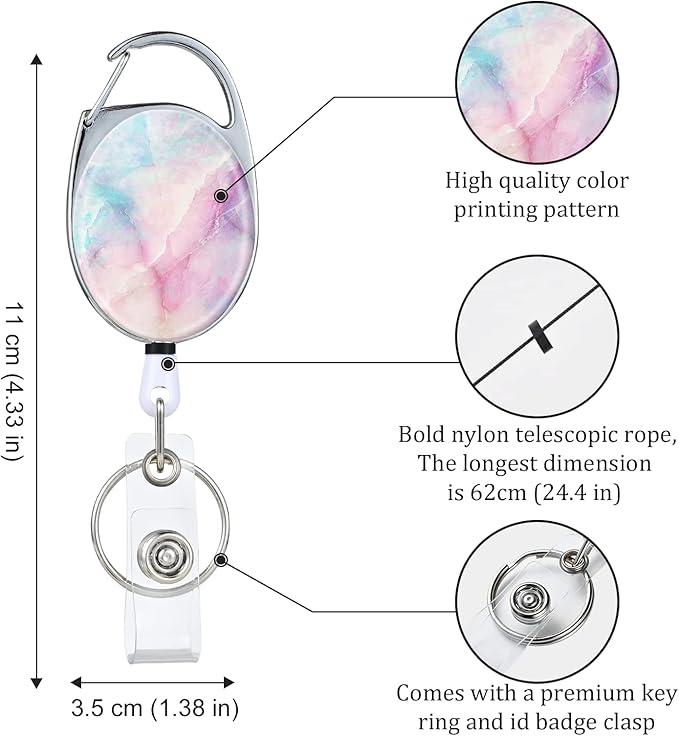 Badge Reels - Retractable Badge Holders, Double Sided Color Print Pattern, With Retractable Keychain, Badge Clip and Key Ring, Durable Nylon Rope, Color Ripple