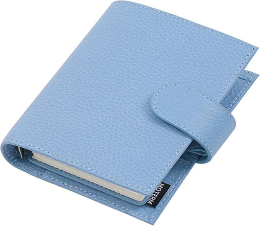 Moterm Pocket Regular Rings Planner - Genuine Leather Binder Organizer (Firm Pebbled-Sky Blue, 19mm Ring)