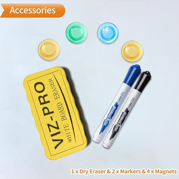 VIZ-PRO Magnetic Whiteboard/Dry Erase Board with Black Aluminium Frame, 18 X 12 Inches, Includes 1 Eraser & 2 Markers & 4 Magnets
