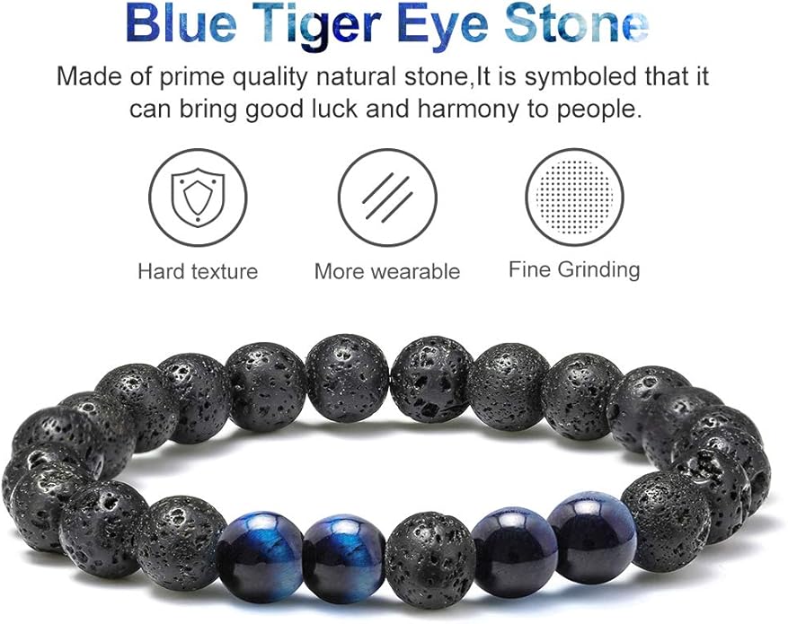 M MOOHAM Natural Stone Bracelets for Men - 8mm Tiger Eye | Matte Agate | Lava Rock Bracelets for Men Teen Boys Gifts Birthday Anniversary Christmas Gifts for Men Teens