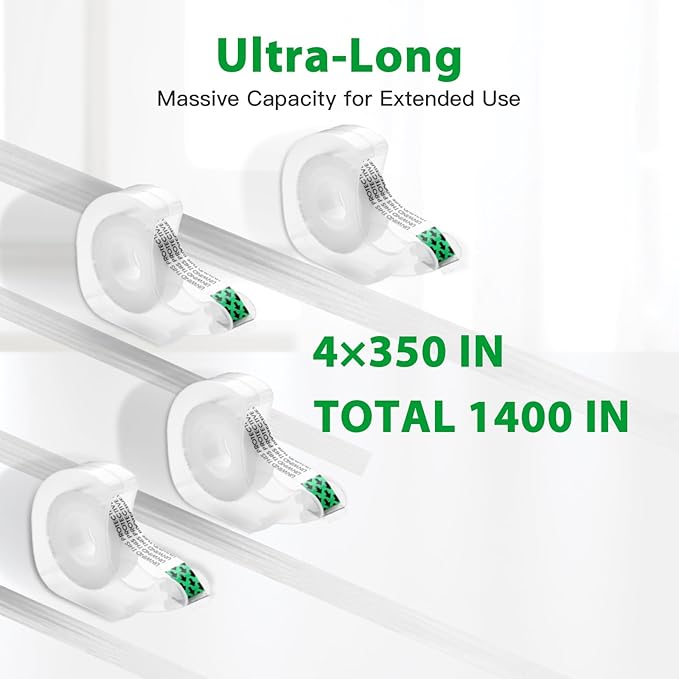 LOCKLOCK Double Sided Tape Light Duty, 4 Pack, 1/2 x 350 inches, Narrow Double Stick Tape with Dispenser for Crafts, Arts Projects, Gift Wrapping, Office and School Supplies, Clear.