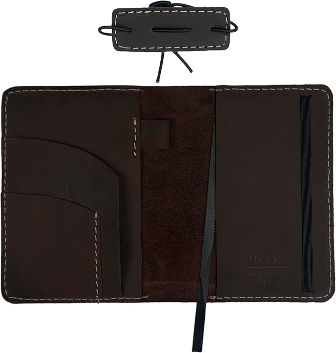 Thot Ra Leather Cover for Field Notes, Passport Cover, Leather Notebook Cover for 3.5" x 5.5" with Pen Holder, Only Cover (Dark Brown)